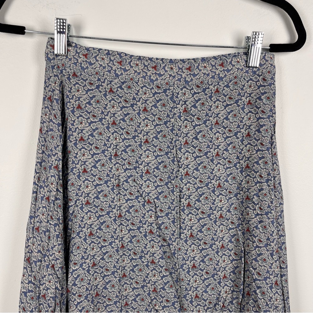 Eddie Bauer Blue Floral Print Rayon Maxi Wrap Skirt Boho Cottage Size 8 Vintage - Picture 9 of 9